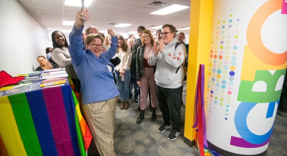 ribbon cutting ceremony for LGBTQ lounge