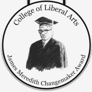 Changemaker award medal with image of James Meredith in cap and gown 