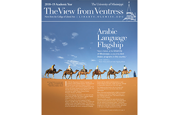 The View from Ventress newsletter cover with image of a caravan of camels crossing a desert. Headline reads: "arabic Language Flagship"