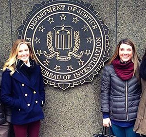 UM students (from left) Robert Lucas, Rachel Marsh, Jenna Campbell and Foy Stevenson visit the Federal Bureau of Investigations headquarters in Washington, D.C., in January. They met with numerous officials concerning environmental ethics issues as part of the UM Study USA program.