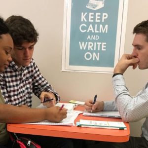 Josh Green (right), director of Independence High School’s writing center, oversees a tutoring session with students Josh Figures and Martasia Copeland. Green reached out to the University of Mississippi – DeSoto Writing Center for resources and ideas. Submitted Photo