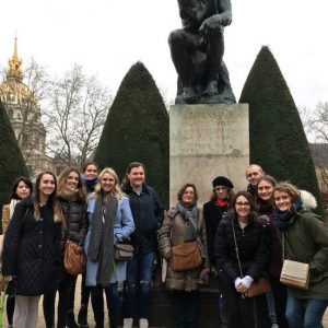 UM students and faculty members visit the Rodin Museum in Paris, stopping in the museum’s gardens to view the sculptor’s famous work “The Thinker.” The group includes (from left) Maia Pimperl, Kathelyn Hoffman, Greyson Keel, Drew Davis, Mary Claire Hayes, Olivia Jordan, Louise Arizzoli, Michaela Gay, Ryan Darby, Sarah Reininger, Madeline Stratemann and Pearson Moore.