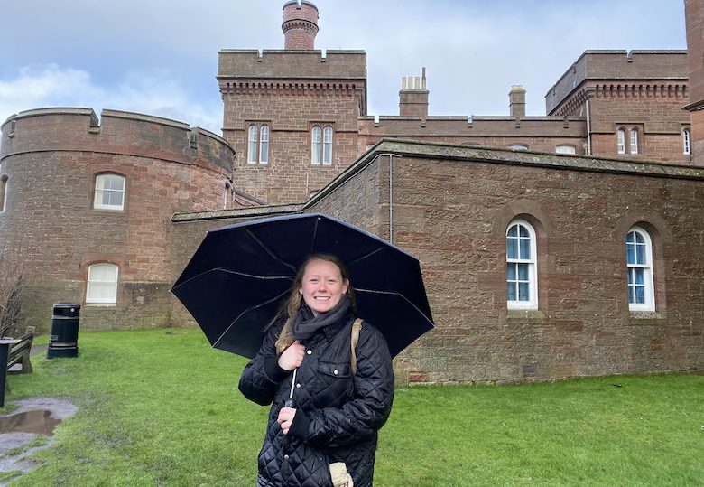 University of Mississippi student Kennedy Frain visits Inverness Castle in Scotland, where the senior is studying this spring as a Benjamin A. Gilman International Scholar. 