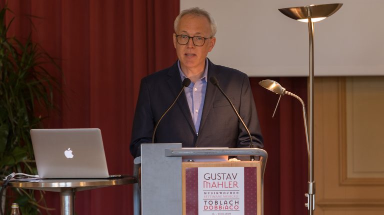 UM music professor Thomas Peattie presents at the 2019 Gustav Mahler Music Weeks, an annual festival in the town of Dobbiaco, Italy, that features a mixture of concerts and scholarly events. Photo courtesy Max Verdoes