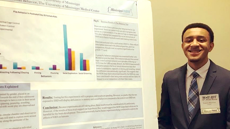 Connor Bluntson exhibits some of his undergraduate research at the Mississippi Academy of Sciences. The first-year medical student became acquainted with some of the work being conducted at the UM Medical Center during his freshman year at Ole Miss. Submitted photo
