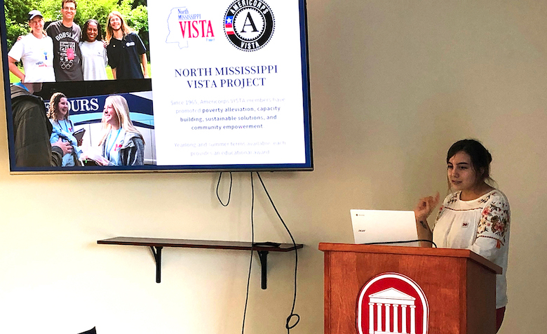 North Mississippi VISTA member Taylor Robertson conducts a presentation about the organization, which has made significant strides toward poverty alleviation, capacity building, sustainable solutions and community empowerment in north Mississippi. Submitted photo