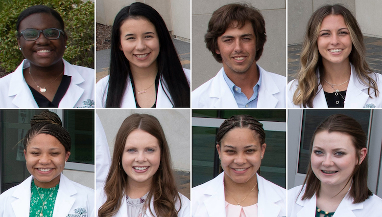 UM students who have been selected for the undergraduate portion of this year’s Mississippi Rural Physicians Scholarship Program are (top row, from left) Deshauntra Green, Karina Rodriguez-Castillo, Shade Smith and Grace Pipkin and (bottom row, from left) Jazmin King, Liz Sprabery, Jada King and Katherine Morgan. Photos by Jay Ferchaud/UM Medical Center