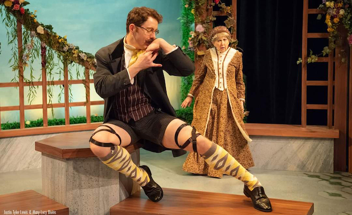 An actor portraying the character Malvolio (left) in the Barter Theatre’s 2019 production of Shakespeare’s ‘Twelfth Night’ wears a costume created by Lee Martin, a 2009 UM alumnus and the theater’s costume designer. Submitted photo
