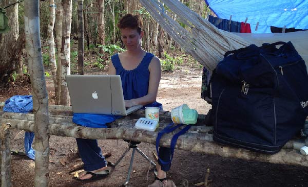 Lainy Day sets up an office in her camp at St. Cuthbert’s, Guyana, on a research trip in 2013 to connect and help students back in Oxford at the University of Mississippi. Submitted photo