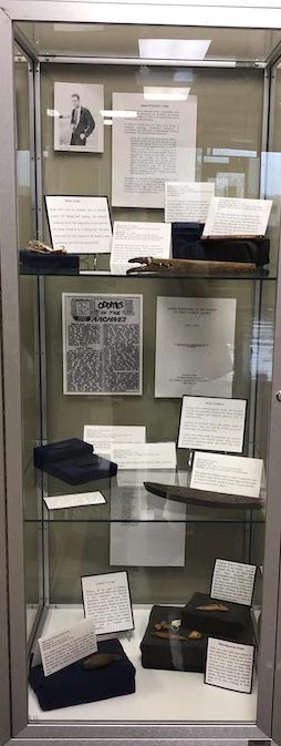 The permanent display in Lamar Hall of some of Ford's Alaska artifacts that students in ANTH 324 created. They researched the items, learned about how to create displays using curation methods, and then did a presentation.