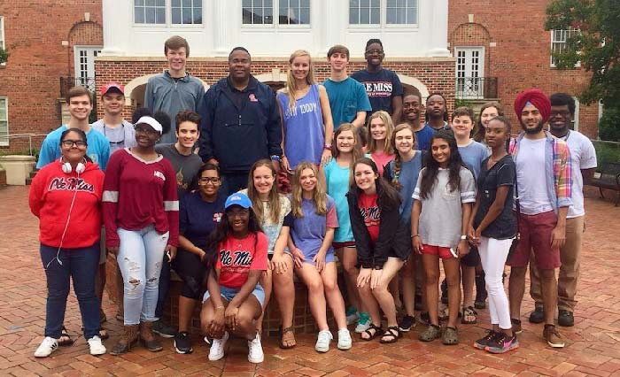 Archive Photo: High school students from across the state gather with Ryan Upshaw (back row, second from left), former assistant dean for student services in the UM School of Engineering, at the Trent Lott Leadership Institute in 2018. The Lott Institute is inviting rising high school juniors and seniors from the Mississippi Gulf Coast and southern regions of the state to apply for the UM Pathways to Leadership conference taking place July 16-18 at the Mississippi Aquarium in Gulfport. Submitted photo
