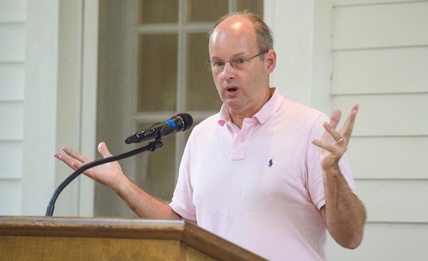 Jay Watson speaks at the unveiling of the William Faulkner marker on the Mississippi Writers Trail at Rowan Oak in 2019. Watson, UM Howry Professor of Faulkner Studies and professor of English, has been appointed as a Distinguished Professor by the university. Photo by Thomas Graning/Ole Miss Digital Imaging Services