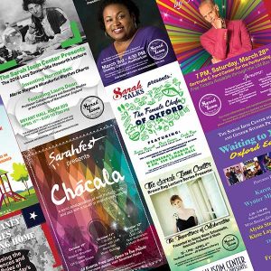 Collage of posters of Isom Center events