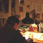 Larry Hoffman works on a composition at his home in Baltimore.