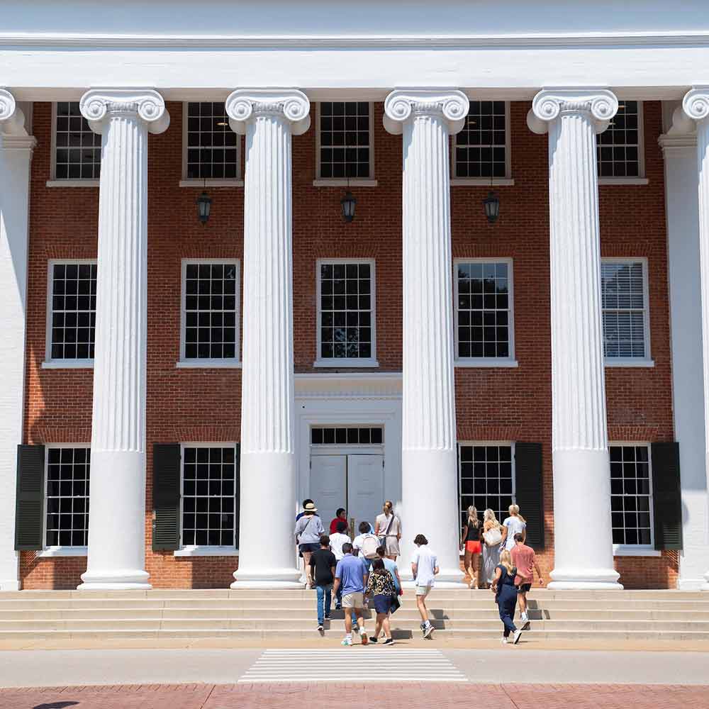 People in front of the Lyceum for a University of Mississippi "Visit Day"