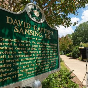 The marker honoring the late David Sansing, professor emeritus of history, was unveiled Aug. 27 on campus. Photo by Kevin Bain/Ole Miss Digital Imaging Services