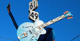 Famous blues crossroads marker at highways 61 and 49 in Mississippi