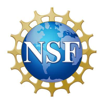 National Science Foundation logo. Blue earth with "NSF" in front. Golden gear circles earth.