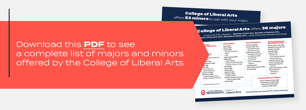Download this pdf to see a complete list of majors and minors offered in the College of Liberal Arts
