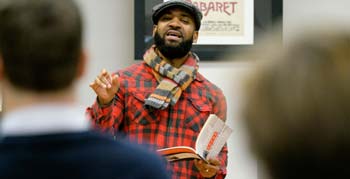 Derrick Harriell doing a poetry reading