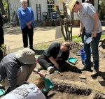 Wes Newton (center), a senior anthropology major from Guntown, helps fellow Ole Miss students at the Hugh Craft House excavation site in Holly Springs during the annual Behind the Big House program. Submitted photo